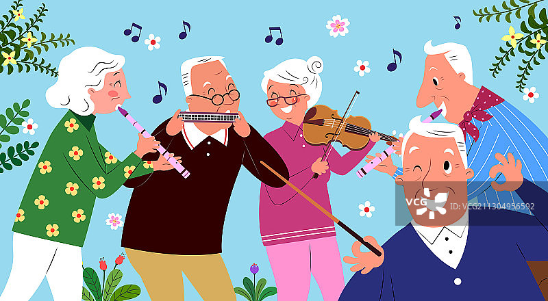 在音乐课上玩耍和娱乐的老年人图片素材