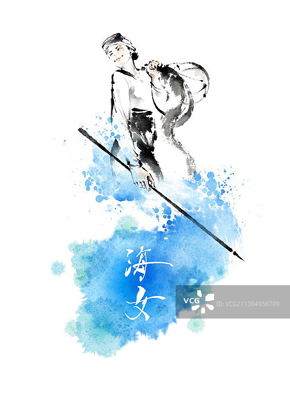 手持工具的女潜水员图片素材