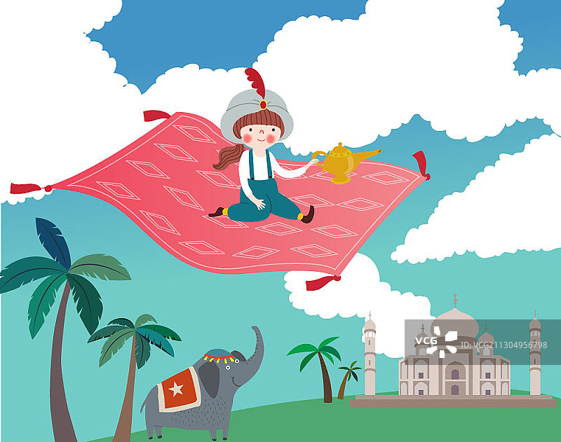 梦幻般的女孩和动物角色童话插画图片素材