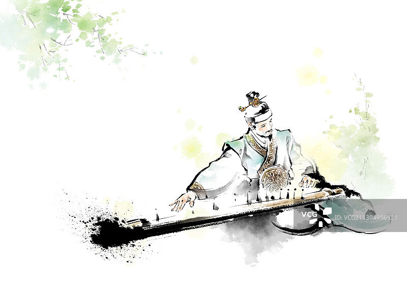 穿着韩服的贵族演奏伽倻琴图片素材