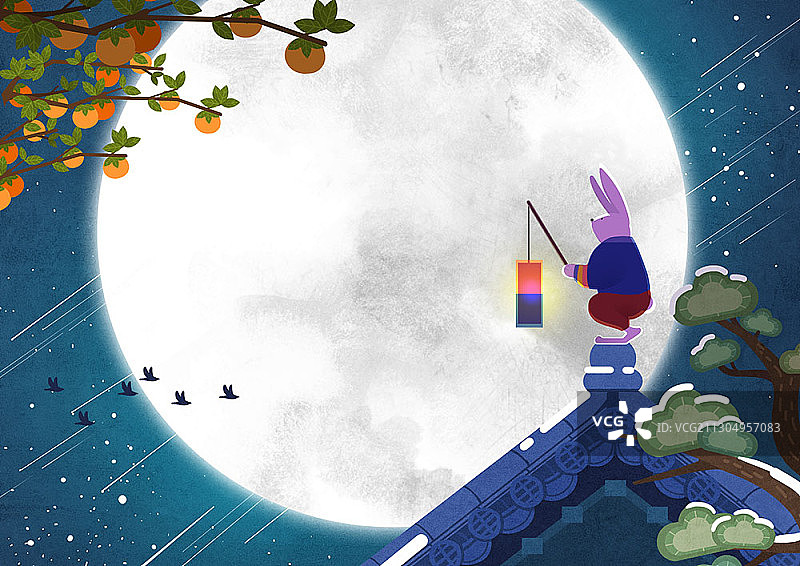 星夜下的满月和兔子图片素材