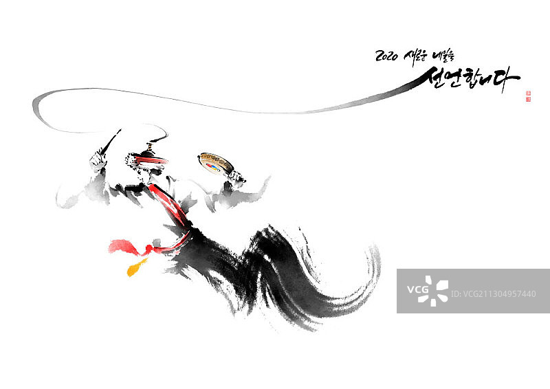 手持小鼓并转头的韩国乐手图片素材