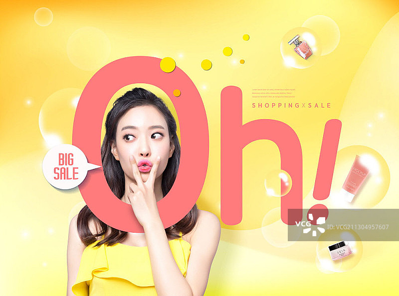 女人和V字手势图片素材