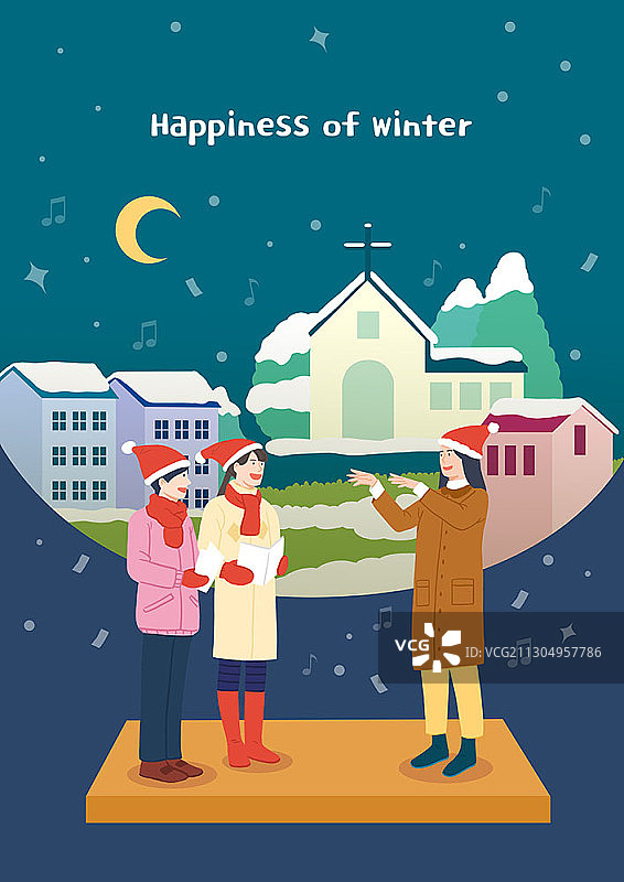 冬季合唱团演唱插画图片素材