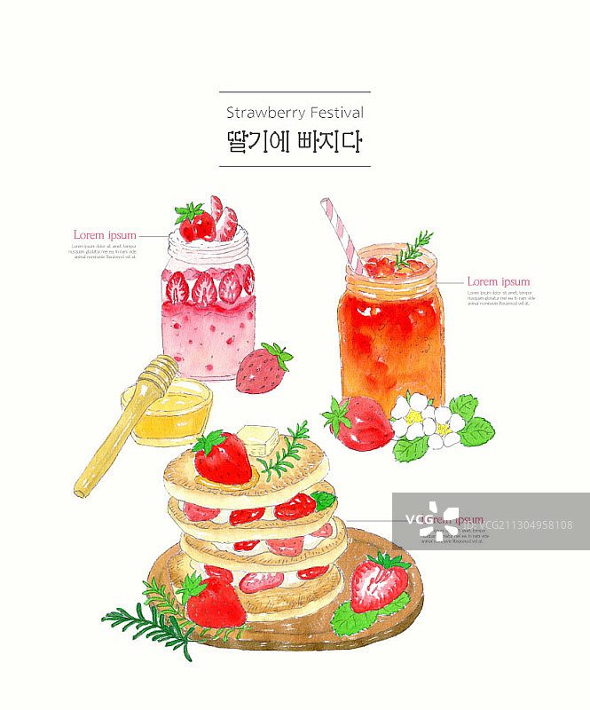 草莓饮品和草莓薄煎饼图片素材