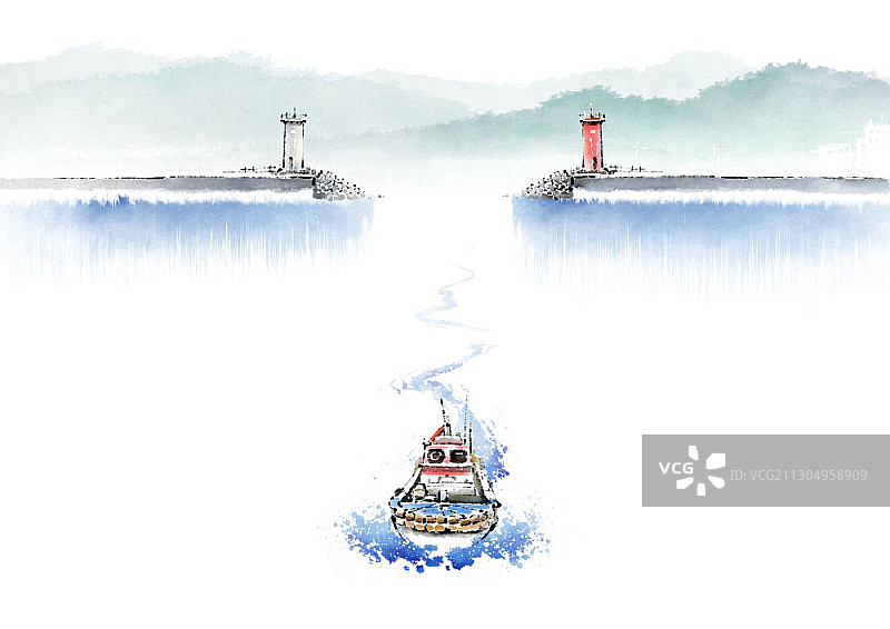 灯塔之间的渔船图片素材