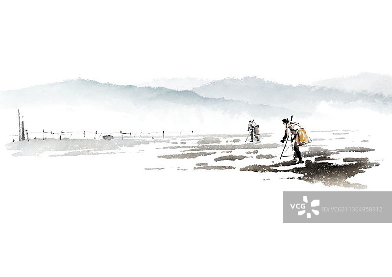 在岸边捕鱼的渔民图片素材