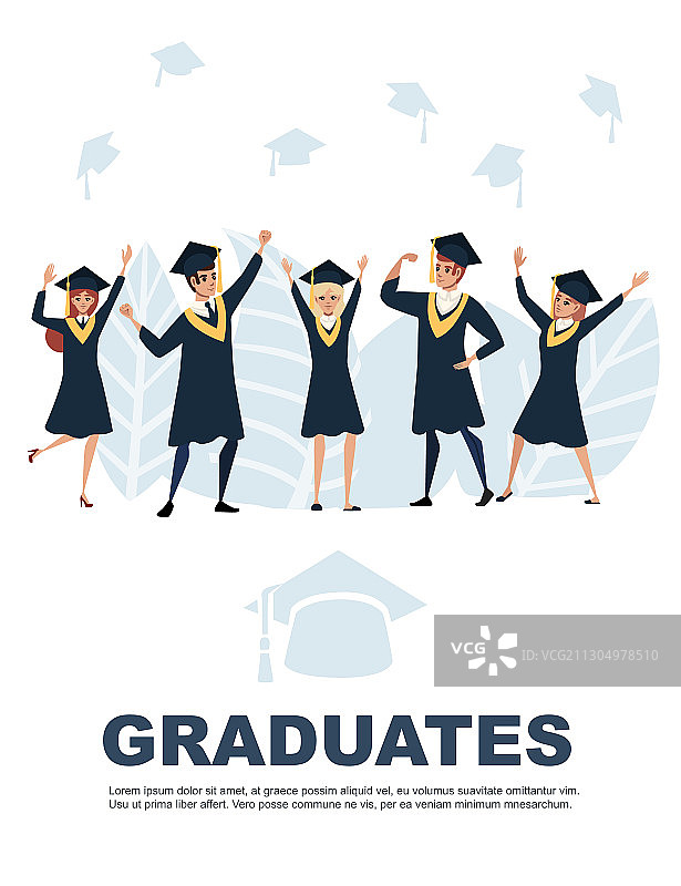 毕业卡通人物的年轻学生图片素材