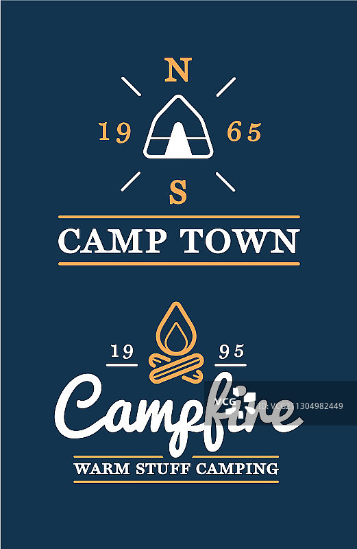 带篝火和帐篷的露营标志套装图片素材