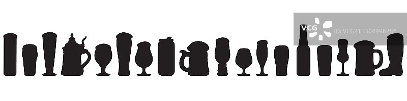 不同啤酒杯和马克杯剪影图片素材