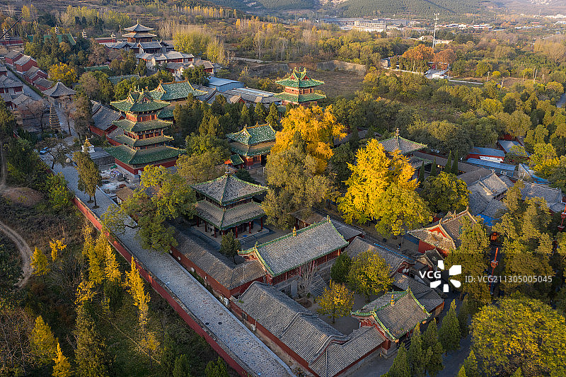 河南省郑州市登封少林寺秋色航拍图片素材