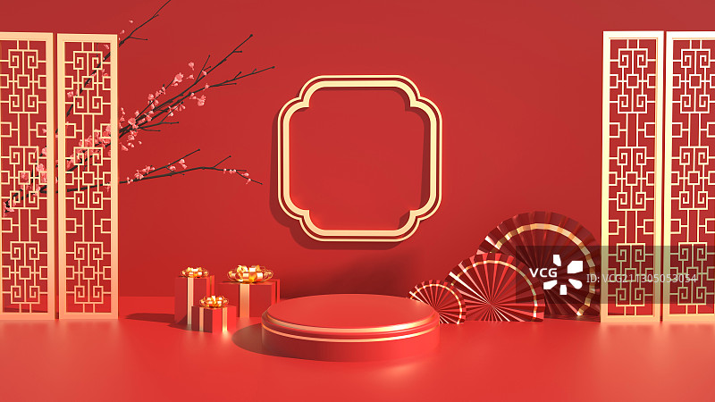 喜庆春节中国风C4D春节新年春节场景图片素材