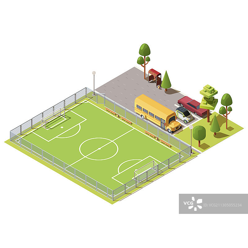2.5D足球场与停车场图片素材