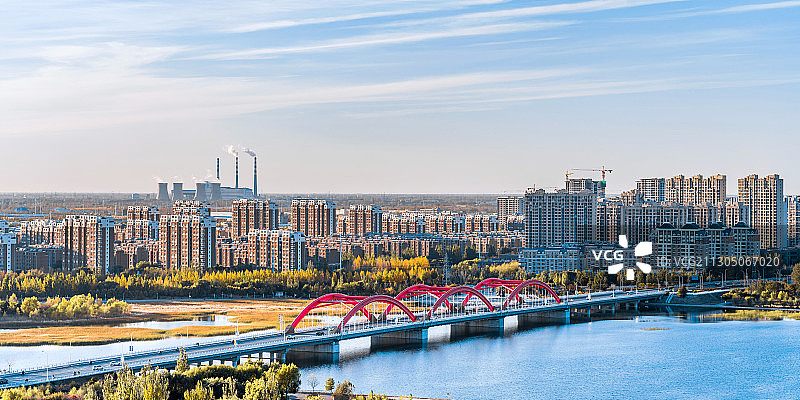 中国内蒙古通辽西辽河和彩虹桥风光图片素材