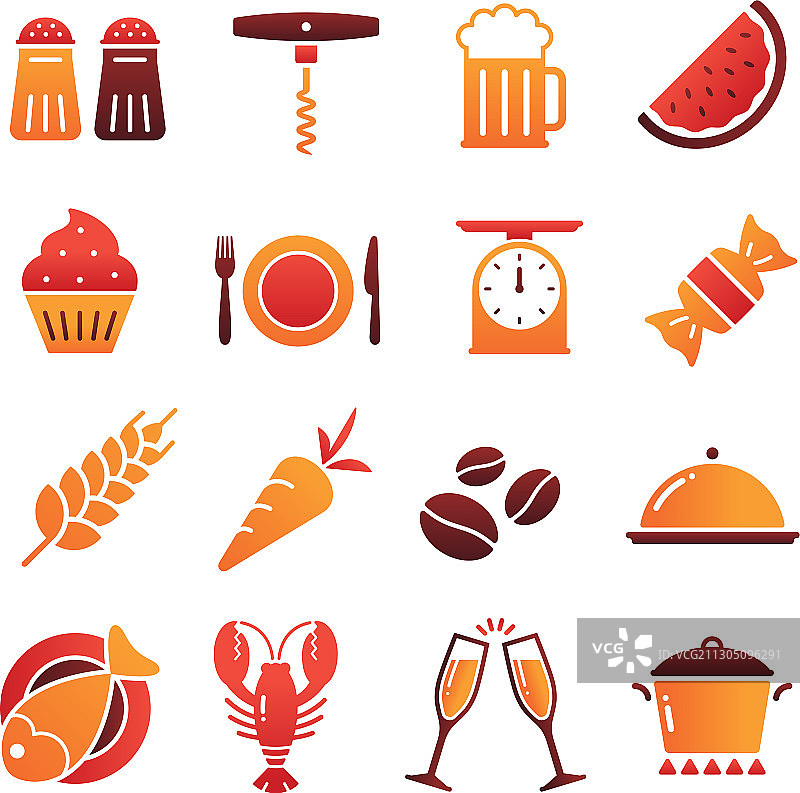 彩色阴影食物图标合集图片素材