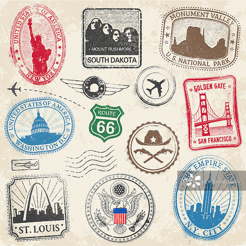 美国纪念碑复古印章图片素材