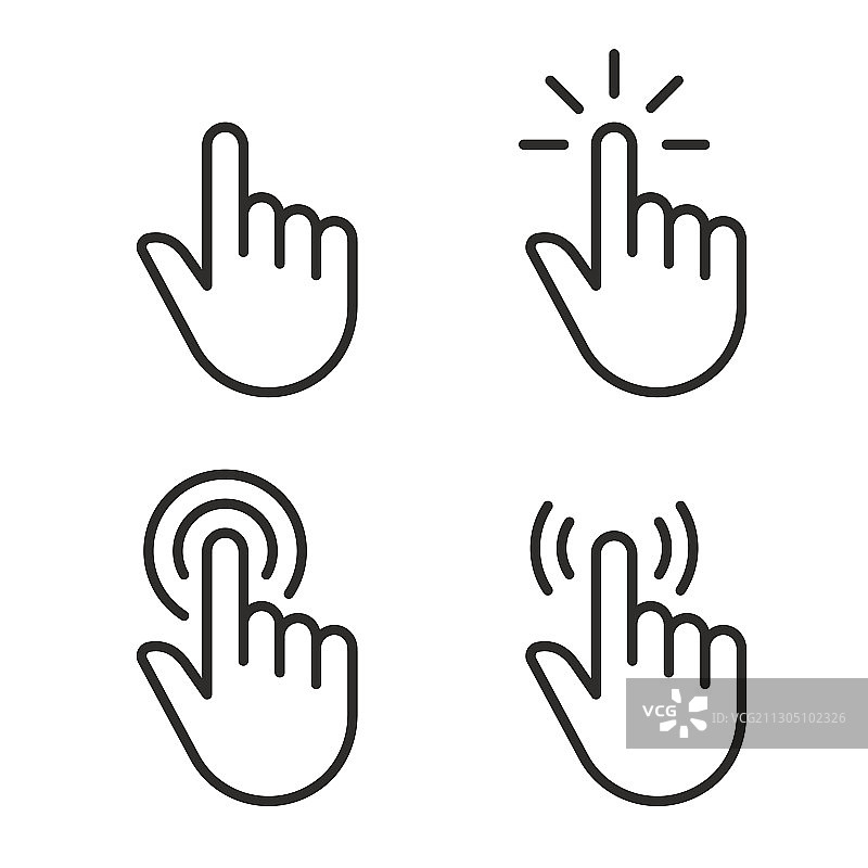 点击器指针手部线性图标可编辑描边图片素材