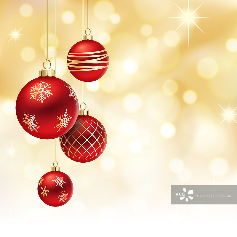 金色光晕中的红金色圣诞球图片素材