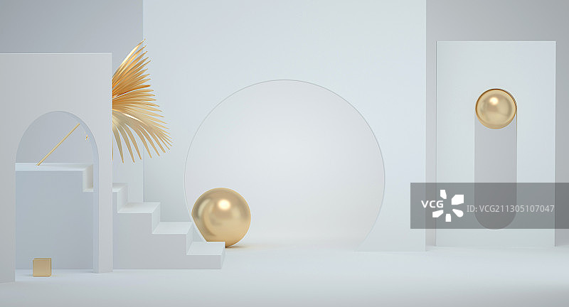 简洁人造几何空间三维场景渲染图片素材