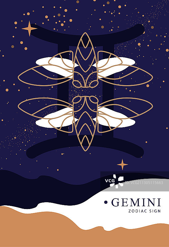 带有占星双子座星座的巫术卡片图片素材