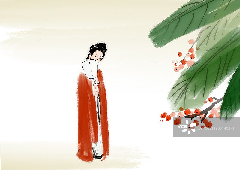水墨儿童画李清照绿了芭蕉红了樱桃图片素材