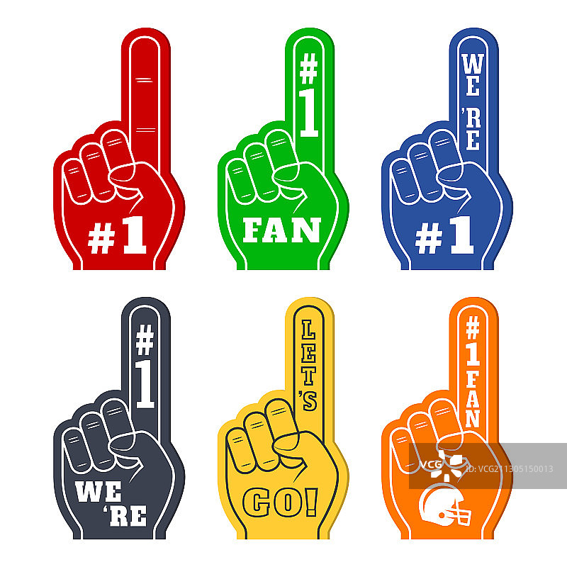 六种颜色的泡沫手指图标，排名第一图片素材