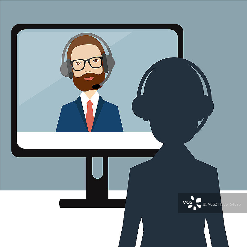 面试官与应聘者扁平风视频面试图片素材