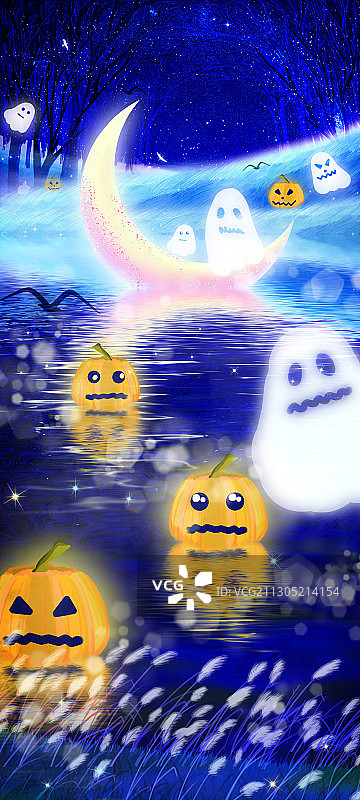 万圣节的黑暗森林插画图片素材