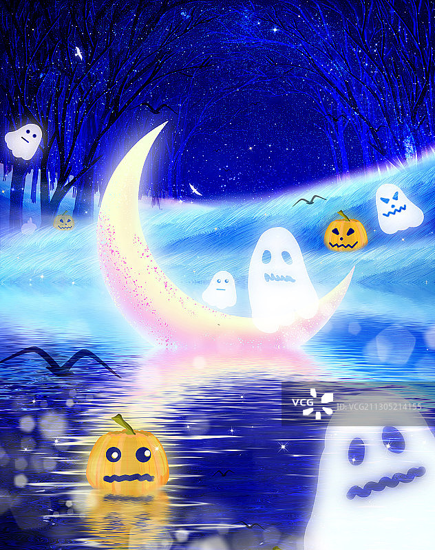 万圣节的黑暗森林插画图片素材