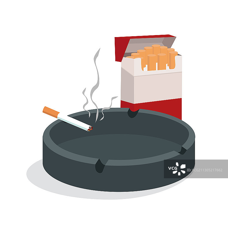 烟灰缸里的烟头与烟盒概念图片素材