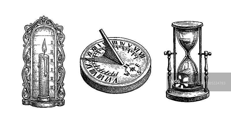 不同类型的古董钟表图片素材