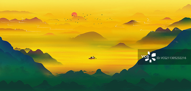 中国风水墨山水风景画图片素材