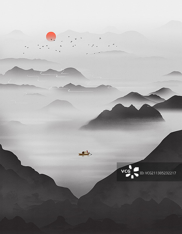 中国风水墨山水风景画图片素材