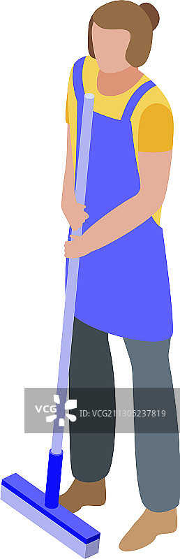 女人清洁拖把图标2.5D风格图片素材