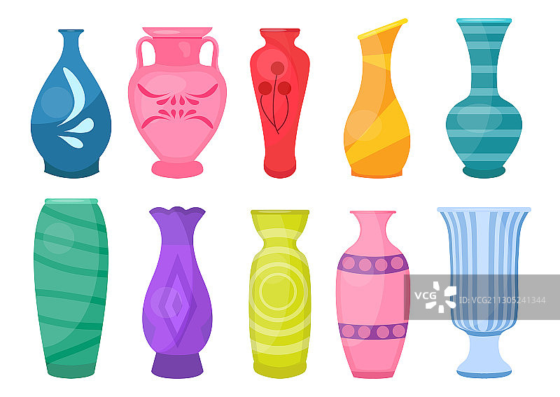 现代扁平风格的陶瓷花瓶套装古董图片素材