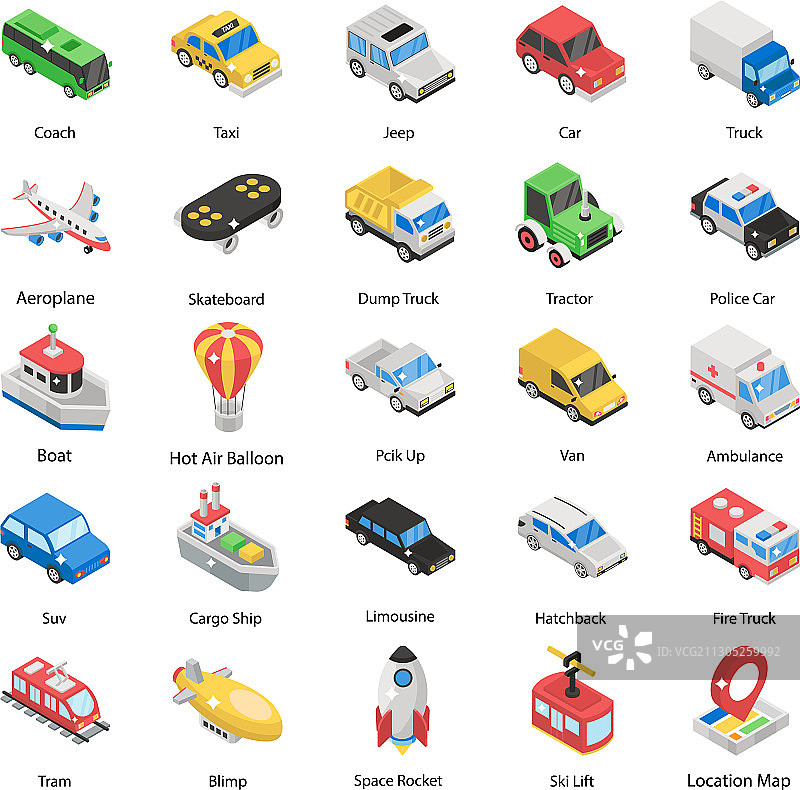 2.5D风格的交通工具图片素材