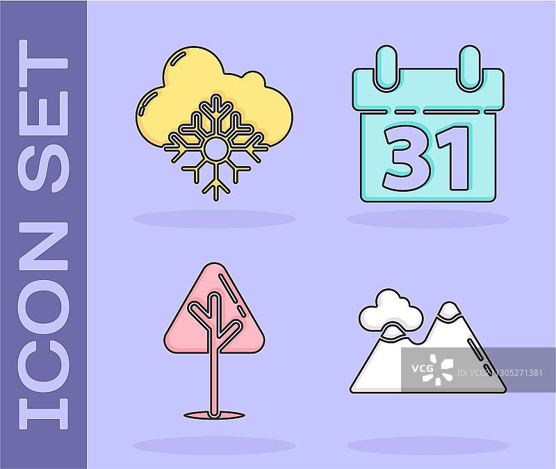 雪山圣诞树云朵场景图片素材