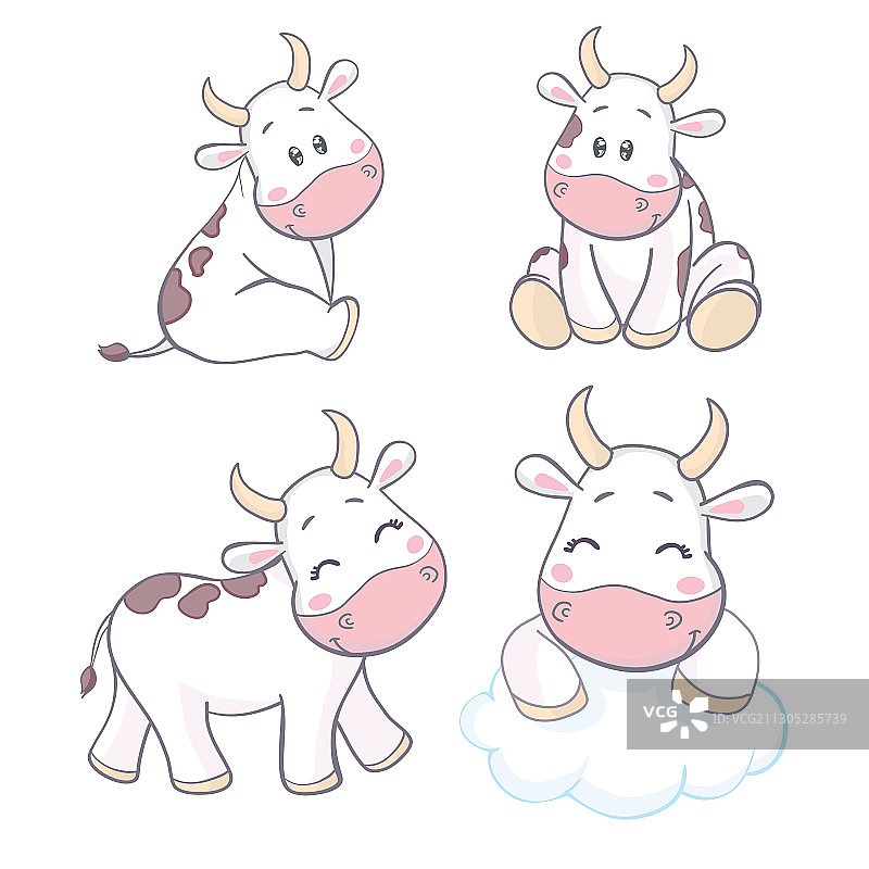 可爱奶牛卡通角色设计图片素材