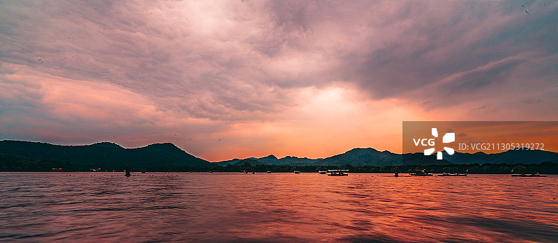 残阳西湖图片素材