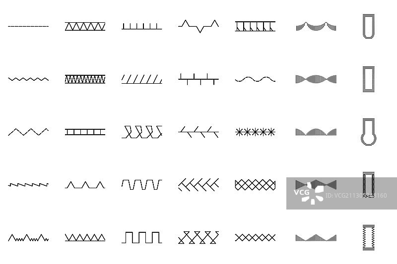一套缝纫机针迹图标图片素材
