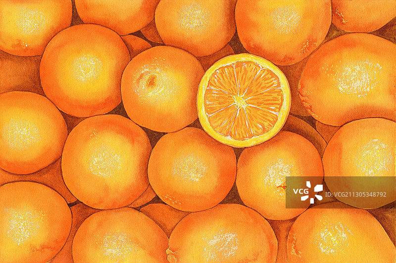 手绘水彩很多水果脐橙橙子素材元素插画图片素材