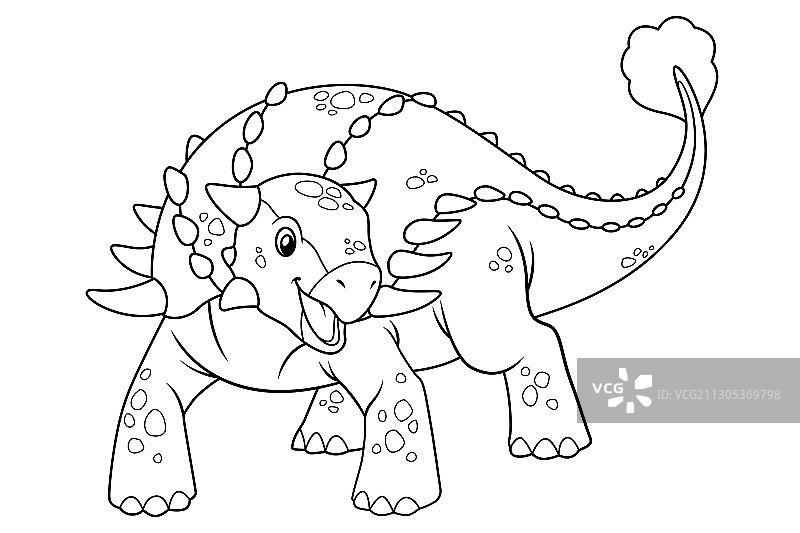 甲龙卡通黑白图图片素材