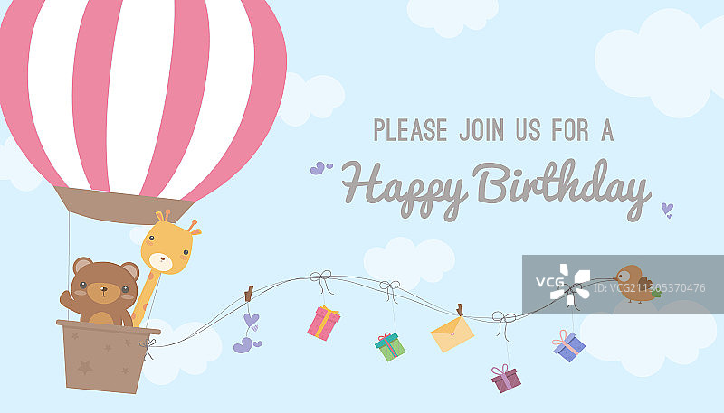 热气球生日贺卡模板图片素材