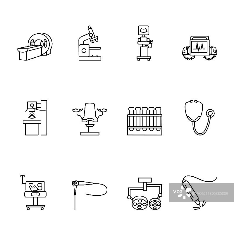 医疗设备线性图标集图片素材