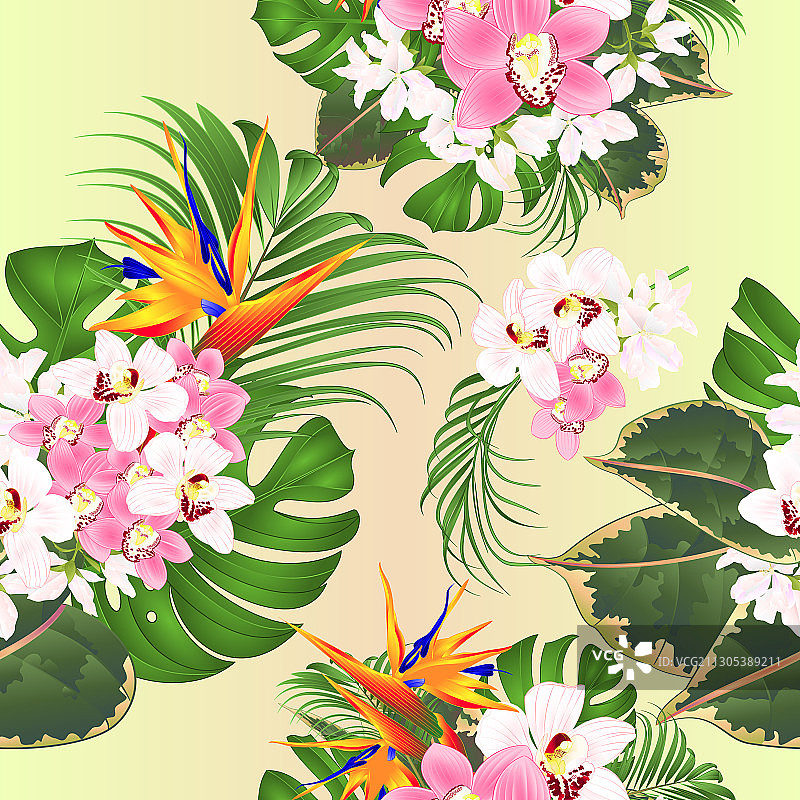 热带花卉无缝纹理花束图片素材