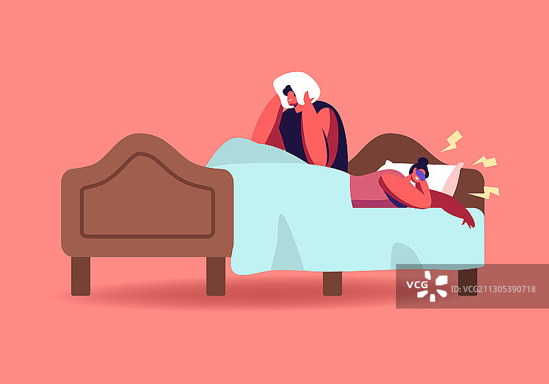 丈夫忍受着打鼾的妻子图片素材