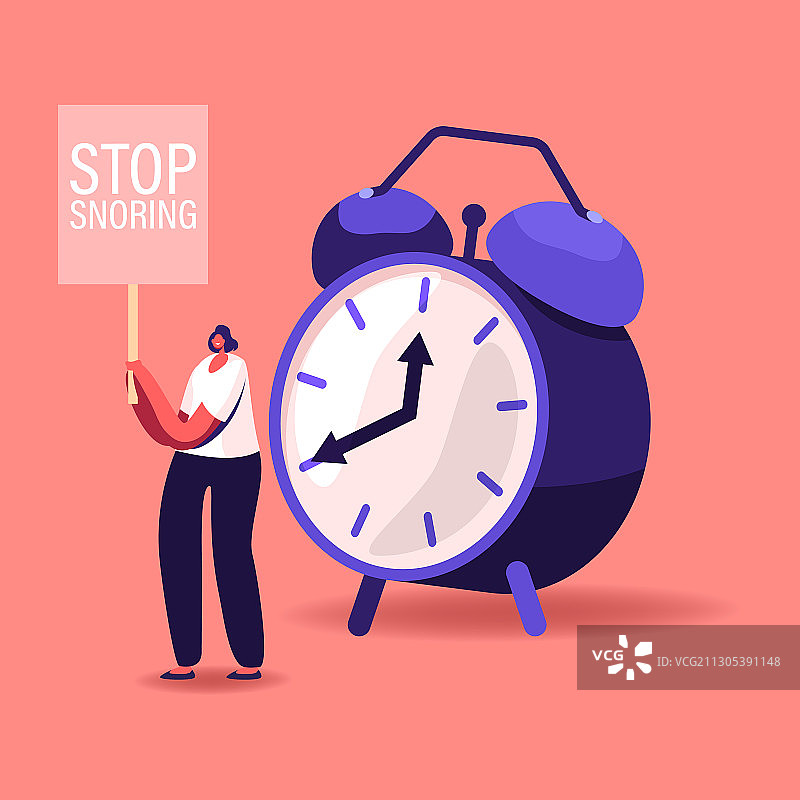 站在大闹钟旁的女性角色图片素材