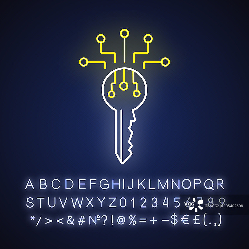 数字钥匙霓虹灯图标图片素材