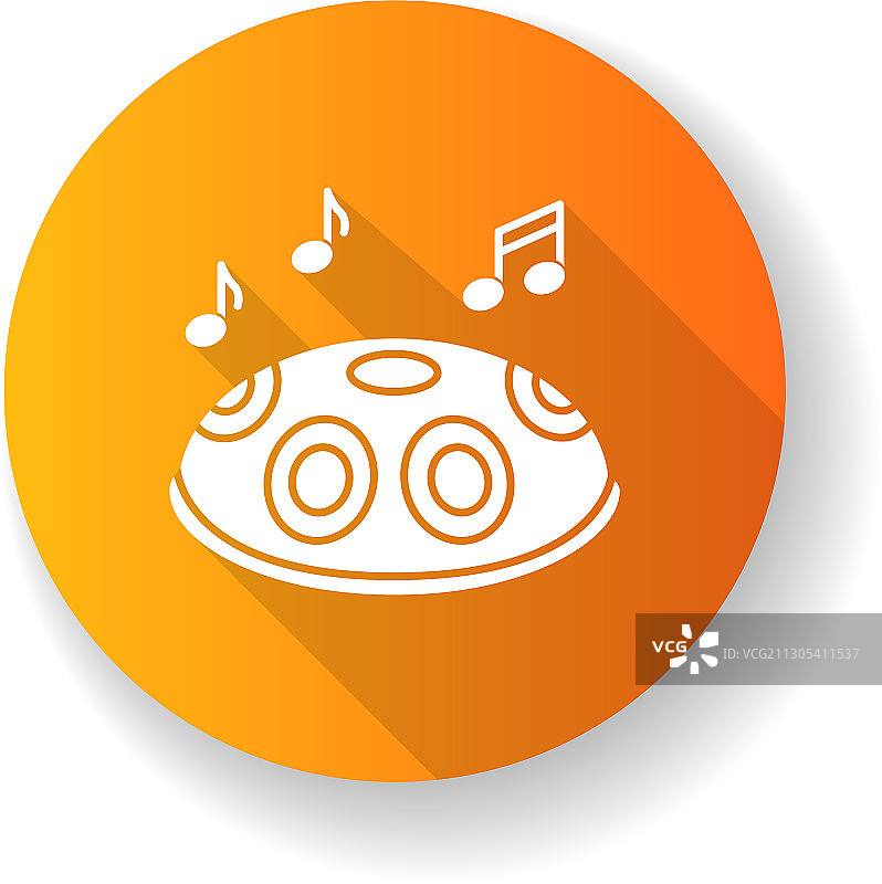 手碟乐器橙色扁平风格长阴影图标图片素材