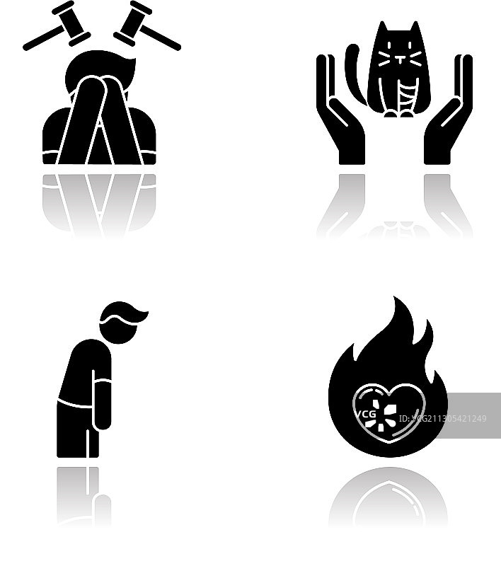 人类情感阴影黑色字形图标集图片素材